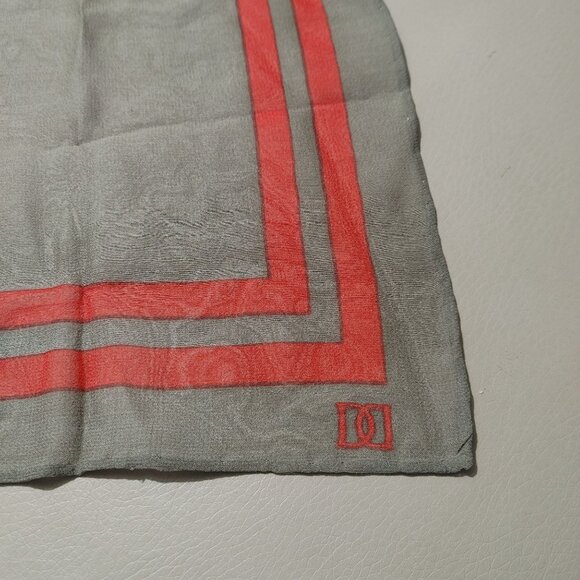 Daks London Sheer Square Scarf DD Olive Green Brown Geometric Vintage Rolled Hem - Picture 9 of 9